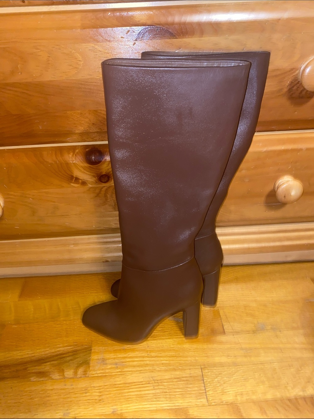 Steve Madden Ally Block- 4” Heel Tall NWOT Leather Brown Boot Ally07s1 Women's